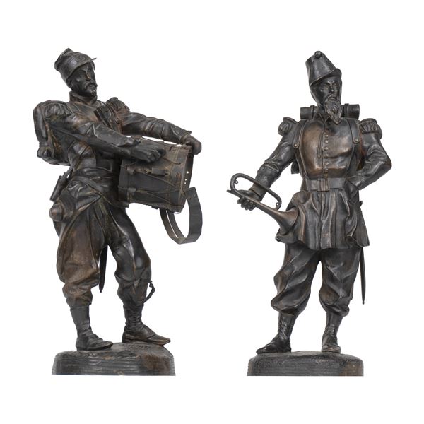 2 bronzes, soldats musiciens franÃ§ais