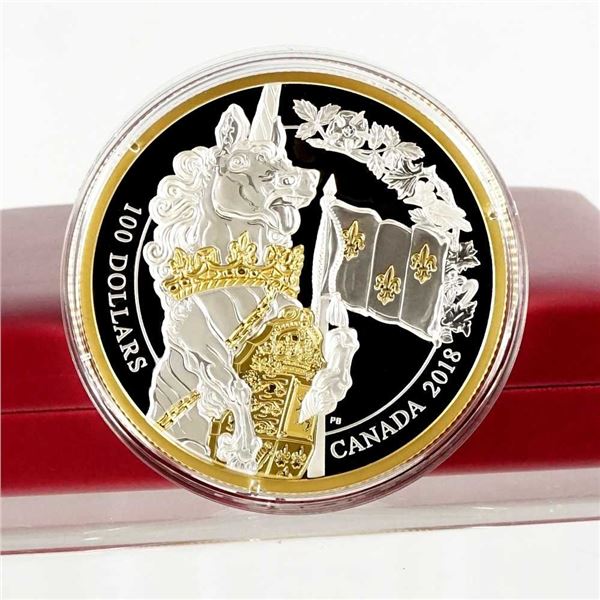 CANADA - $100 2018 10oz Argent - Gardiens du Parlement: La Licorne