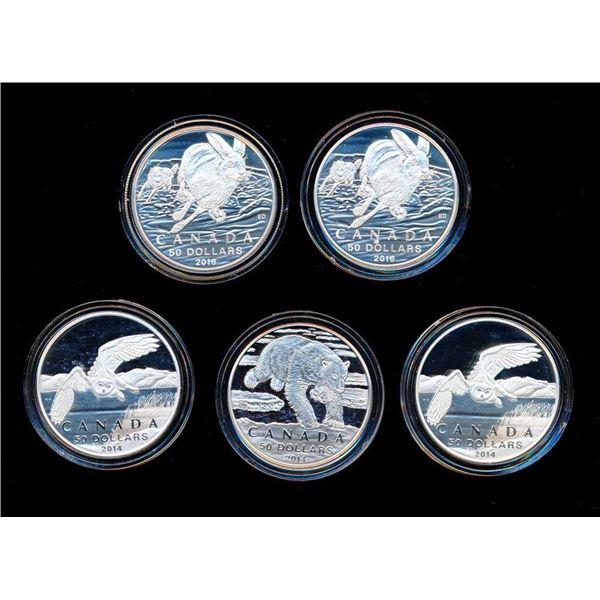 CANADA - Lot de 5 x $50 en argent pur