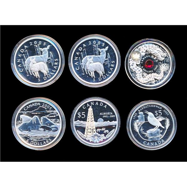 CANADA - Ensemble de 6 pieces 5 x $5 et 1 x $8 de la Monnaie Royale 2005-2009