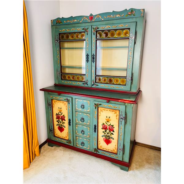 Hand Painted Buffet with Stained Glass Doors