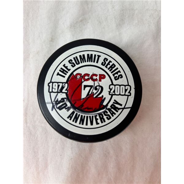 Autographed Paul Henderson "The Summit Series" Hockey Puck