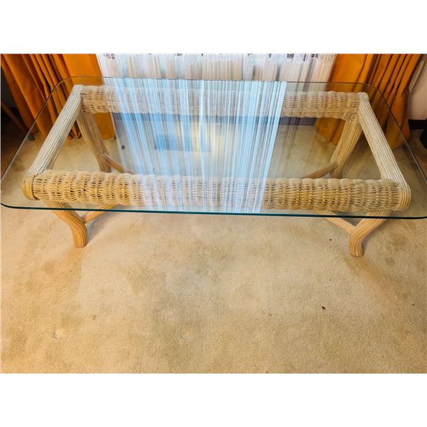 Glass-Top Wicker Coffee Table
