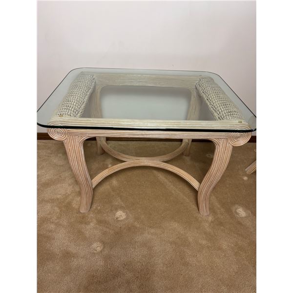 Glass-Top Rattan Side Table
