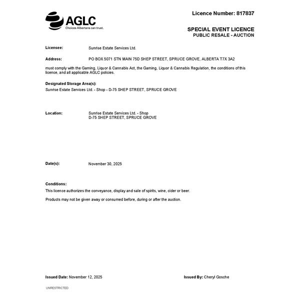 AGLC Liquor Licence