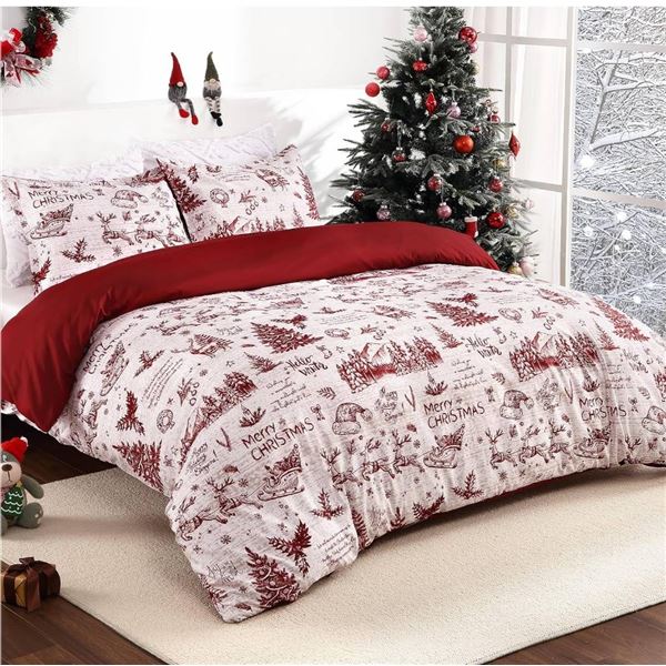 Christmas Print King Size Duvet Cover Set with Pillow Shams,