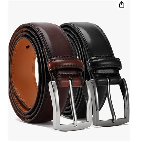 Belts Men 2 Pack, Leather Belt 1 3/8″ Prong Buckle for Dress Pants, Casual & Work, Golf, Gi