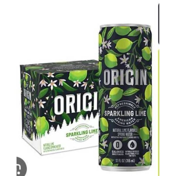 Origin Organic Lime Sparkling Water, 6 x 355 mL Cans, 2 Sets