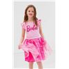 Image 1 : Barbie-Themed Girls Pink Dress With Glitter Text And Mesh Skirt, Size 6