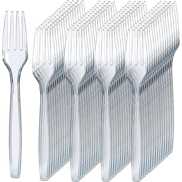 Prestee 300 Clear Plastic Forks – Heavy Duty Utensils – Disposable Forks [x=#8211/