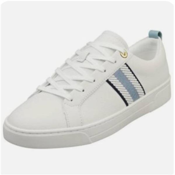 Ted Baker Men’s White Sneakers with Blue Stripe, Size 10