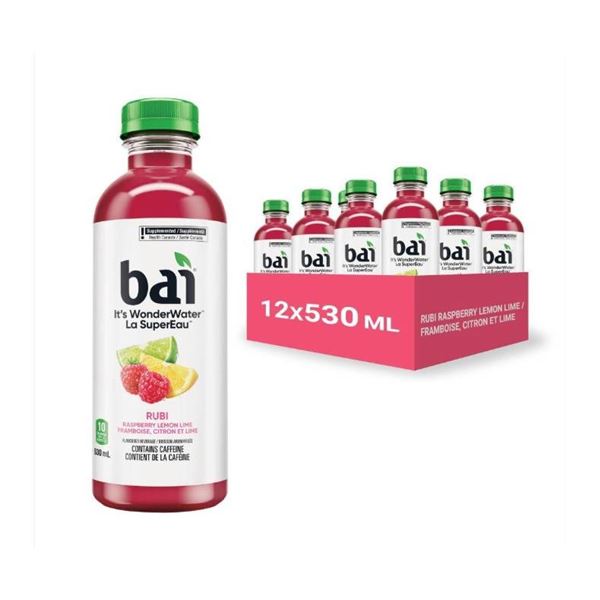 Bai Raspberry Lemon Lime Flavored Beverage, 12 Bottles (530ml Each)