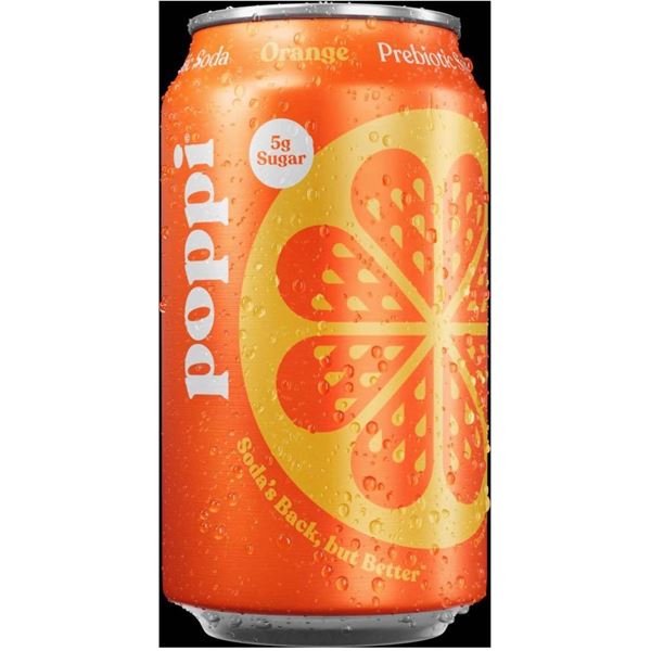 Poppi Orange Prebiotic Soda, 12-Ounce Cans, Pack of 12