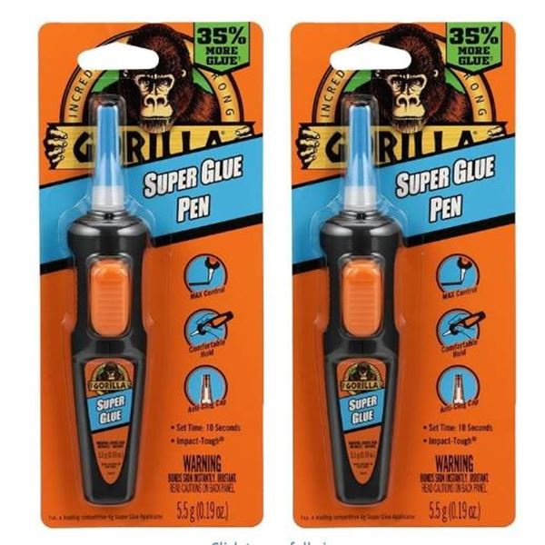 Gorilla Super Glue Pen with Precision Tip, 5.5g, Set of 2