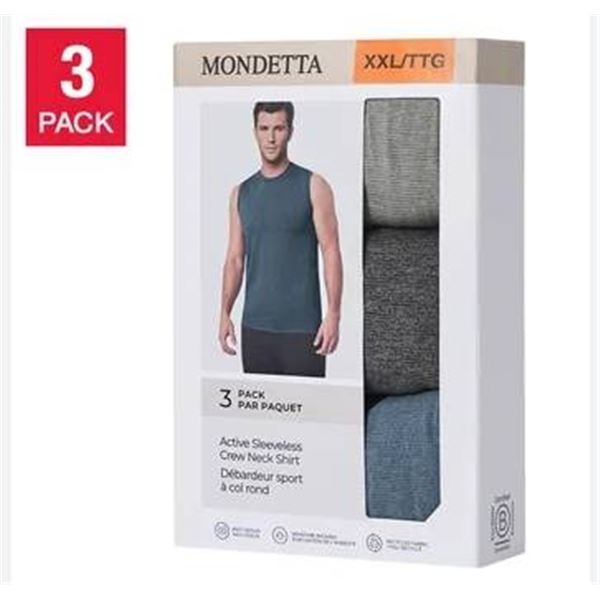 Mondetta Men’s Sleeveless Crew Neck Shirts, 3-Pack, Size Large (L/G)
