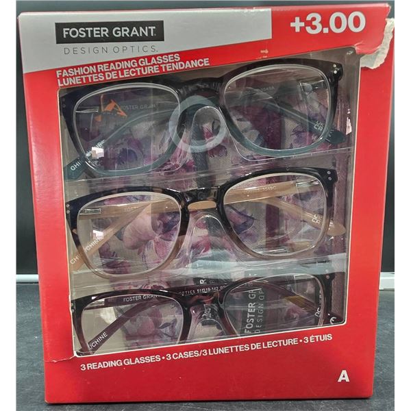 Foster Grant +3.00 Fashion Reading Glasses Set with 3 Pieces