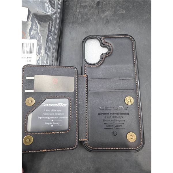 Kowauri Phone Case for iPhone 17, Black, Leather Wallet Design