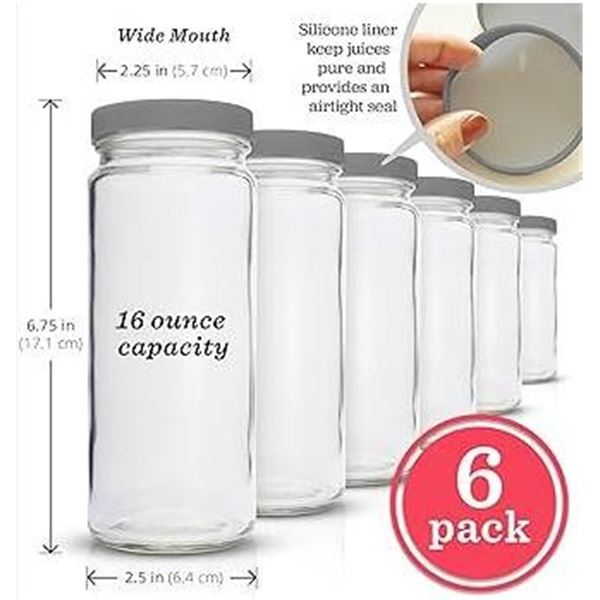 Polsh Glass Tall Juice Bottles with White Lids, 160 oz/475 ml, 6-Pack