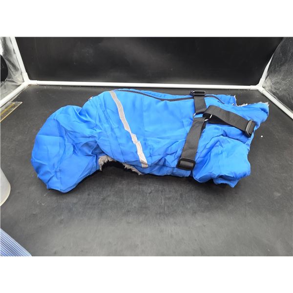 Blue Polyester Pet Snowsuit With Harness Straps, Size M