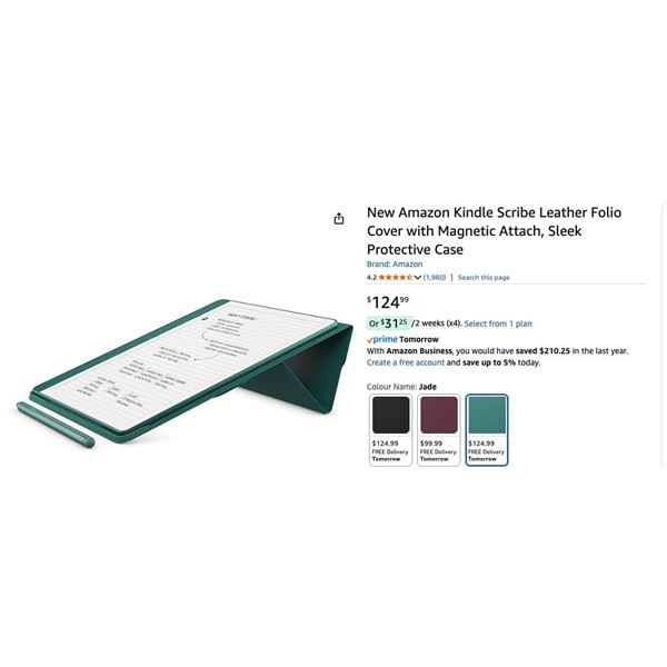 Amazon Kindle Scribe Leather Cover, Jade, Compatible with Kindle Scribe