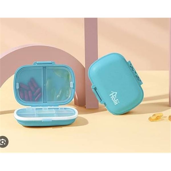 Blue Holii Weekly Pill Organizer With Compartments and Stickers