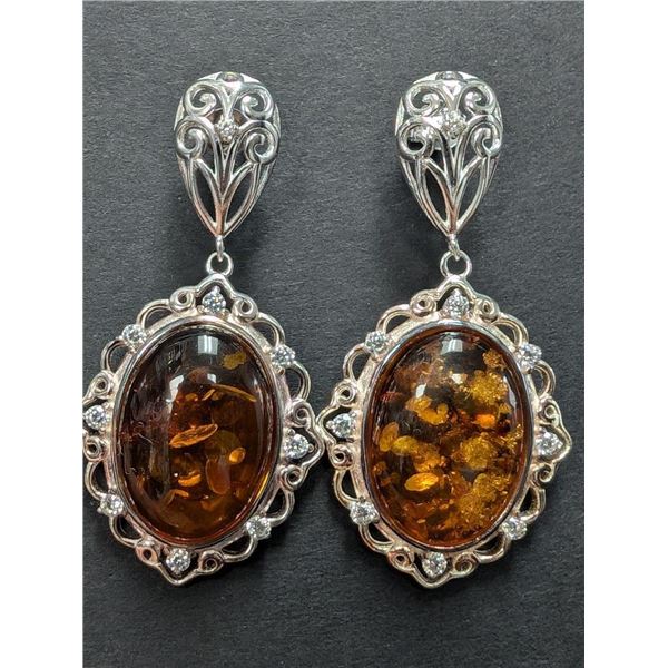 $500, SILVER(10.8g), AMBER EARRING, retail value $500