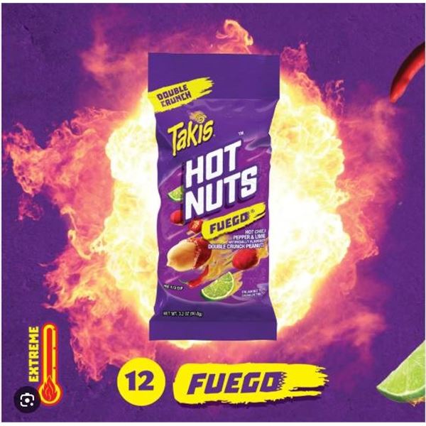 Takis Hot Nuts Fuego 90g, Made in Mexico, 12x80g