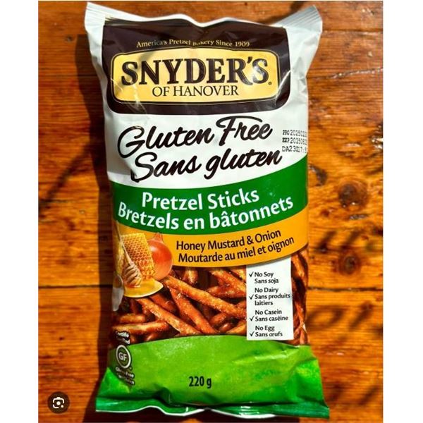 Snyder’s Of Hanover Honey Mustard & Onion Gluten-Free Pretzel Sticks, 220g, Case of 12