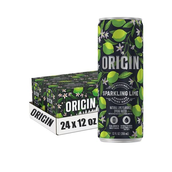 Origin Organic Sparkling Water Lime, 24 Cans x 355 mL