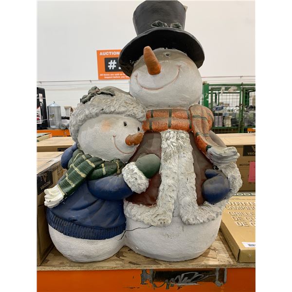 Snowman and Child Figurine with Scarf and Hat