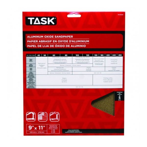 Task Premium Aluminum Oxide Sandpaper Sheets 100 Grit 5-Pack LOT OF 5