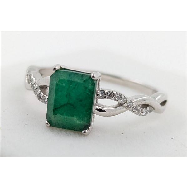 2.1 ct Certified Silver Emerald gemstone RIng ($3,428 Appraisal)