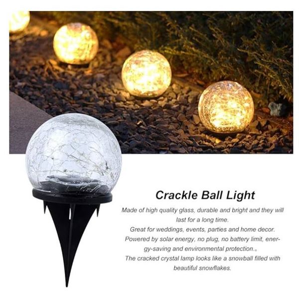 Homebase Solar Crackle Ball Glass LED Lights – Lot of 2