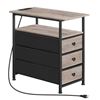 Image 1 : HOOBRO End Table, Narrow Side Table with Charging Station, Nightstand with 3 Non-Woven Fabric Drawer