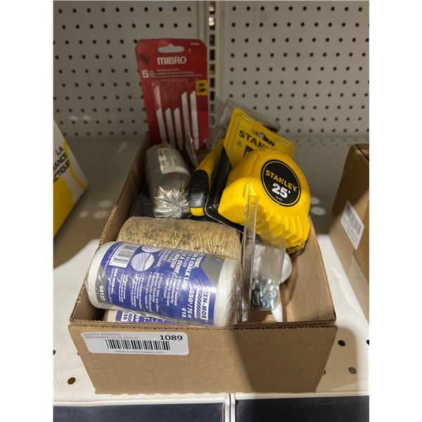 Lot of Hardware and Tools Including Stanley 25′ Tape Measure and More