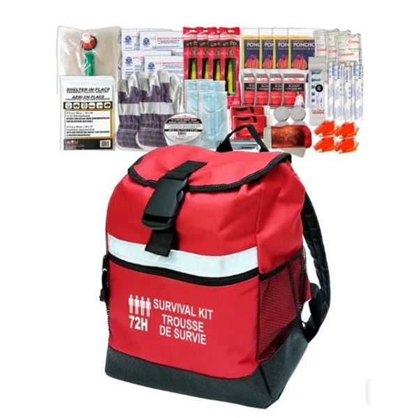 Red Emergency Survival Backpack with Contents – Not Exact as shown in stock Photo