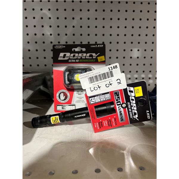 Lot of Dorcy Ultra HD Series 250 Lumens Flashlight and Rechargeable 330 Lumens Headlamp