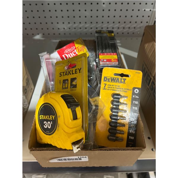 Lot of Tools Including Stanley Tape Measure and Dewalt Bit Set