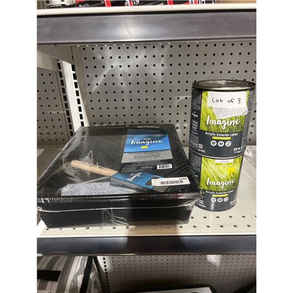 Lot of Imagine Acrylic Exterior Latex Paint Cans and Roller Kit