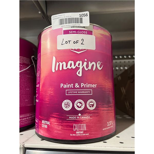 Lot of 2 Imagine Paint and Primer, Semi-Gloss, Interior, Neutral C5190, 3.37 L Each
