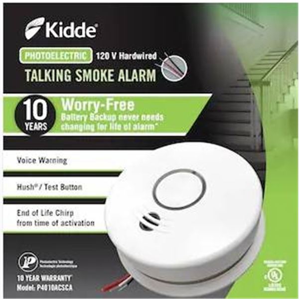 Kidde 120V Hardwired Photoelectric Talking Smoke Alarm – Model P4010ACSCA