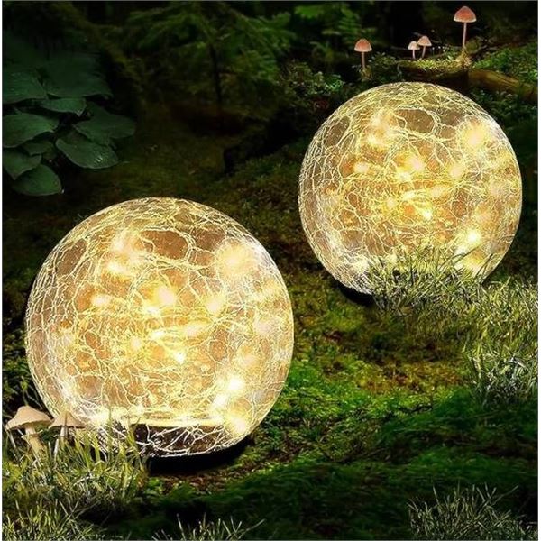 Homebase Solar Crackle Ball Glass LED Lights – Lot of 2