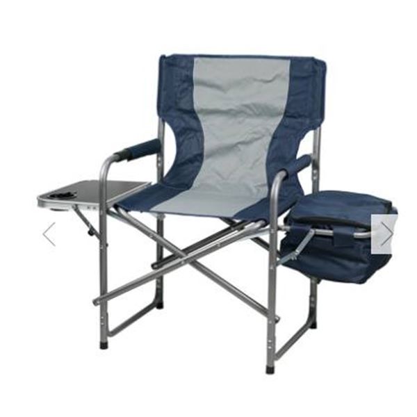 Folding Directors Camping Chair with Side Table Cooler Bag – Blue Grey