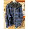 Image 1 : Men’s Large Blue and Black Plaid Hooded Jacket with Zipper