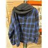 Image 2 : Men’s Large Blue and Black Plaid Hooded Jacket with Zipper