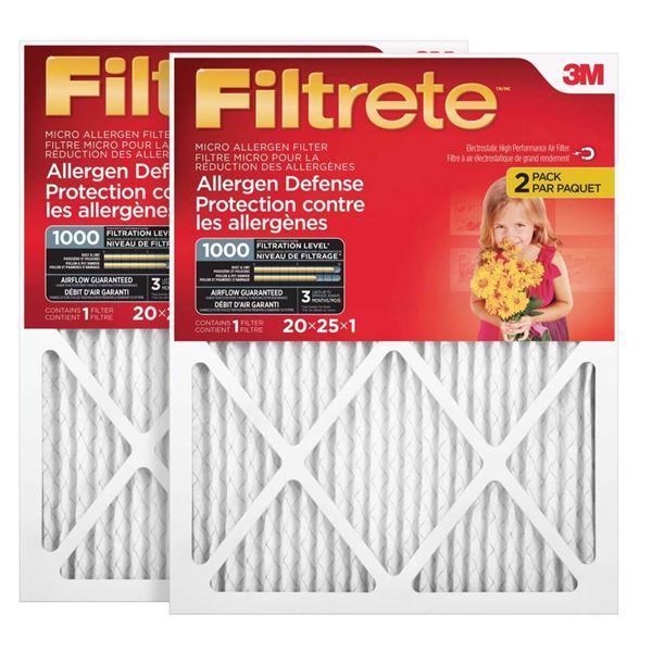 3M Filtrete Allergen Defense Air Filter, 20x25x1, 2-Pack