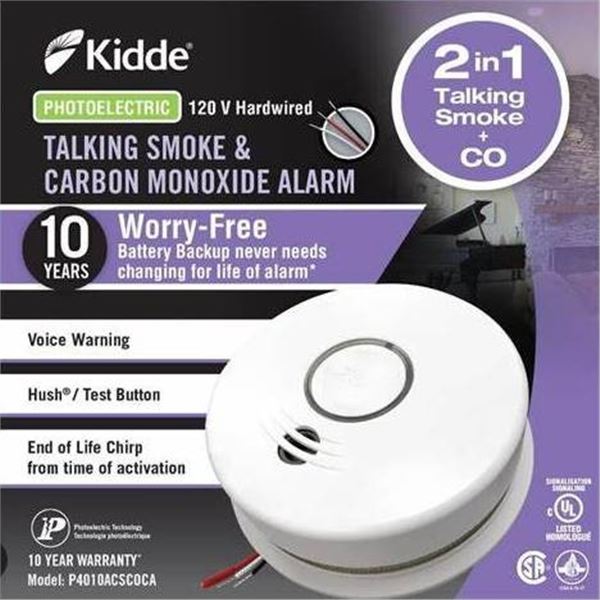 Kidde Talking Smoke And Carbon Monoxide Alarm, Model 21029763, 120V Hardwired