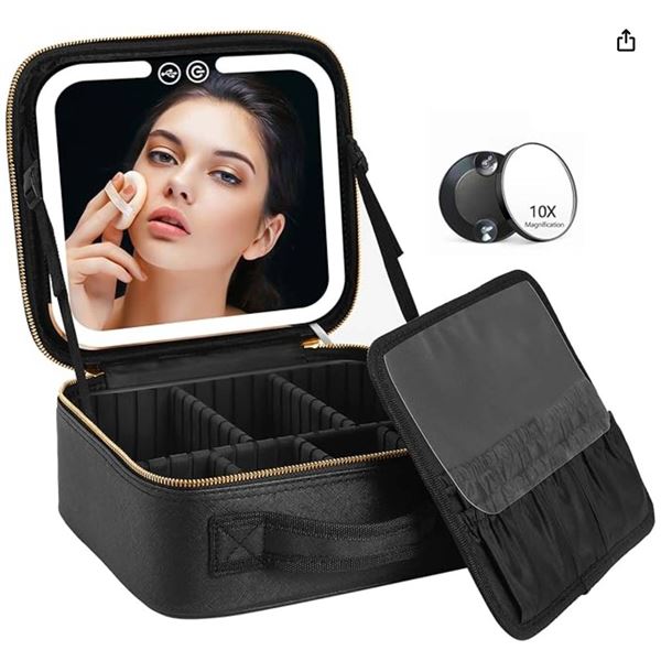 Portable Makeup Case With LED Mirror and Adjustable Dividers (Not exact as shown in stock photo, no 