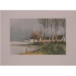 Jacques Lancelle, The Village, Signed Lithograph