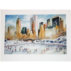 Kamil Kubik, Skating in Central Park, Signed Print 